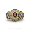 14k yellow gold rhodolite garnet baguette diamond ballerina ring — top view - Thumbnail 1