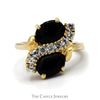Double Oval Onyx Ring with White Topaz Accents in 14k Yellow Gold - Thumbnail 1