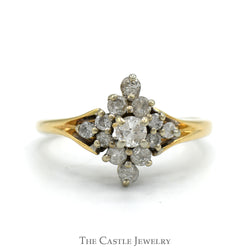 1/2cttw Flower Shaped Diamond Cluster Ring in 14k Yellow Gold