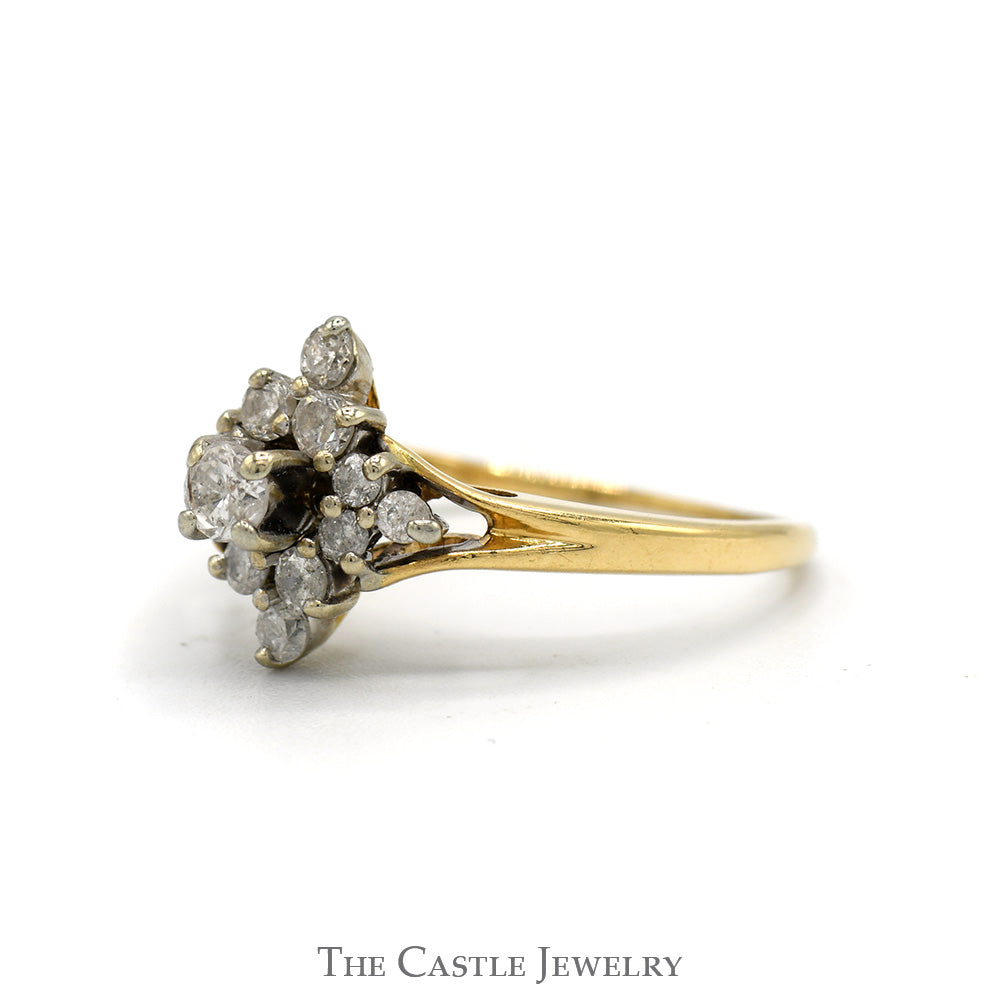 1/2cttw Flower Shaped Diamond Cluster Ring in 14k Yellow Gold