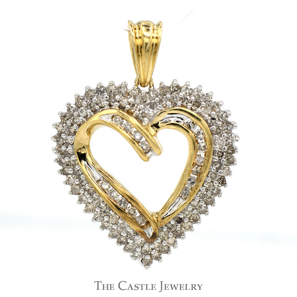 Open Heart Shaped 1cttw Diamond Cluster Pendant in 10k Yellow Gold