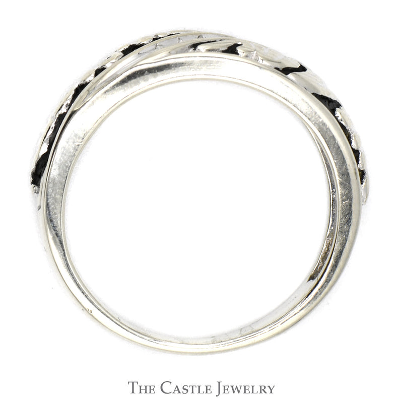 Nick Set Diamond Band with Black Enamel Floral Design in 10k White Gold