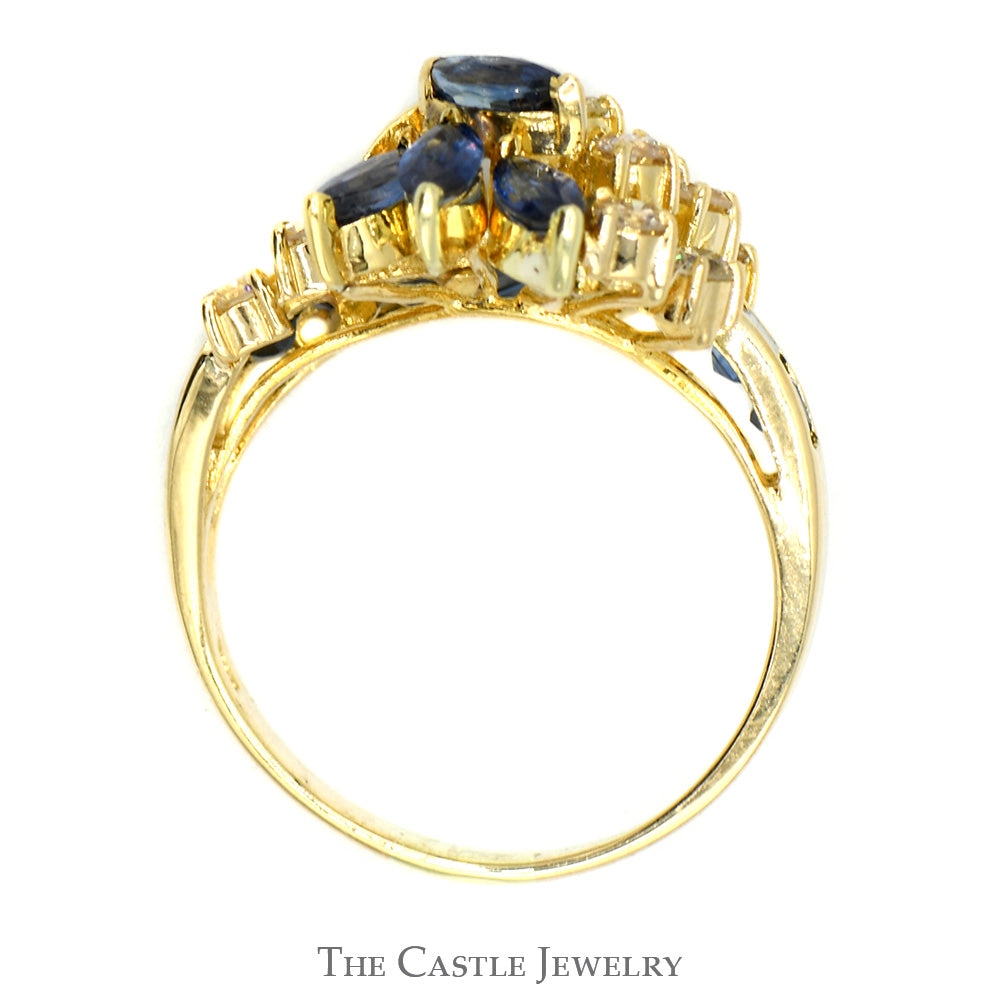Sapphire and Diamond Flower Cluster Ring in 14k Yellow Gold