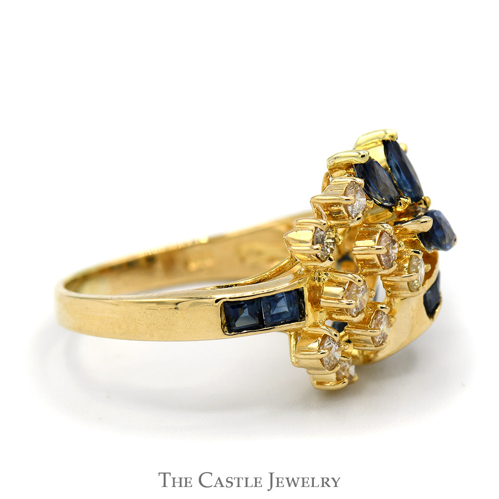 Sapphire and Diamond Flower Cluster Ring in 14k Yellow Gold