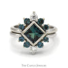Bezel Set Square Alexandrite Ring with Diamond Accents and Matching Band in 14k White Gold - Thumbnail 1