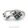 Bezel Set Square Alexandrite Ring with Diamond Accents and Matching Band in 14k White Gold - Thumbnail 3