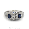 1cttw Diamond Flower Cluster Engagement Ring with Sapphire & Diamond Accents in 10k White Gold - Thumbnail 1
