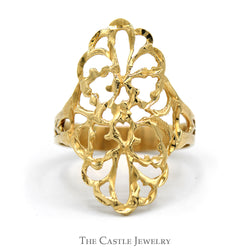 Open Filigree Shield Ring in 14k Yellow Gold