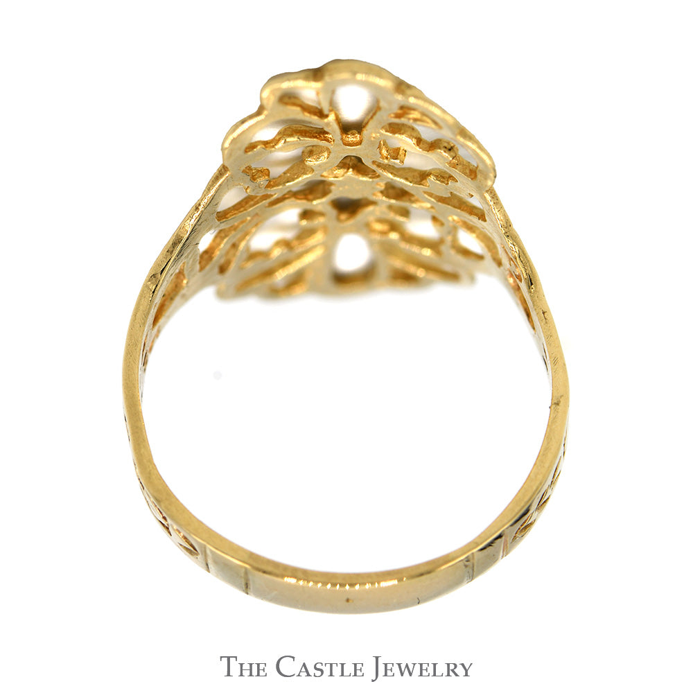 Open Filigree Shield Ring in 14k Yellow Gold