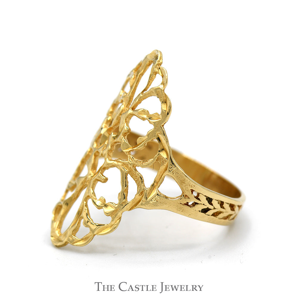 Open Filigree Shield Ring in 14k Yellow Gold