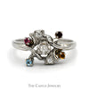 Diamond & Multi Gemstone Cluster Ring in 14k White Gold - Thumbnail 1