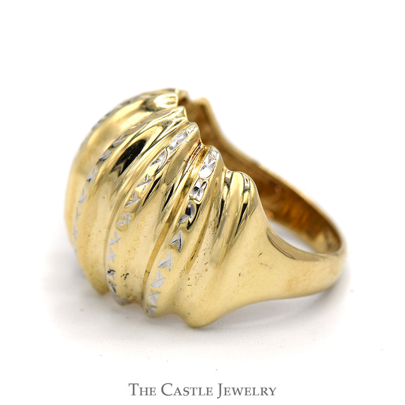 Dome Ring With Diamond Cut Design In 10 KT Yellow Gold