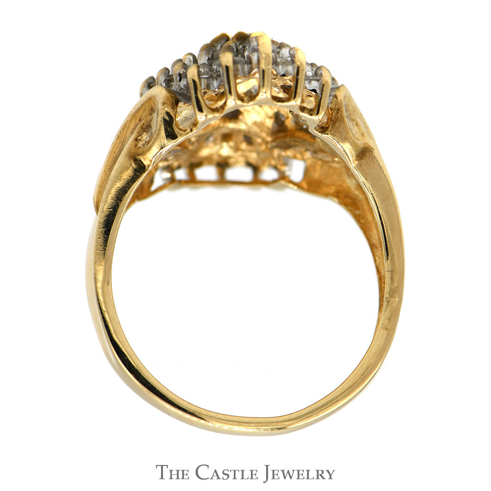 1/2cttw Baguette and Round Diamond Cluster Ring in 10k Yellow Gold