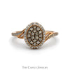 Oval Shaped Cocoa Diamond Cluster with White Diamond Halo and Accented Sides in 14k Rose Gold - Thumbnail 1