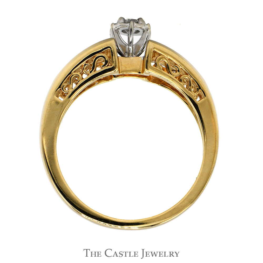 1/4cttw Diamond Solitaire Engagement Ring with Diamond Accented Sides in 14k Yellow Gold