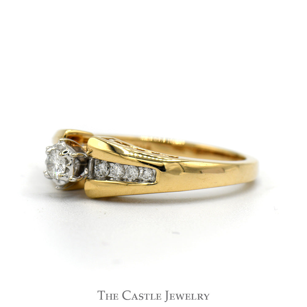 1/4cttw Diamond Solitaire Engagement Ring with Diamond Accented Sides in 14k Yellow Gold
