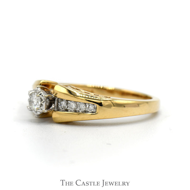 1/4cttw Diamond Solitaire Engagement Ring with Diamond Accented Sides in 14k Yellow Gold