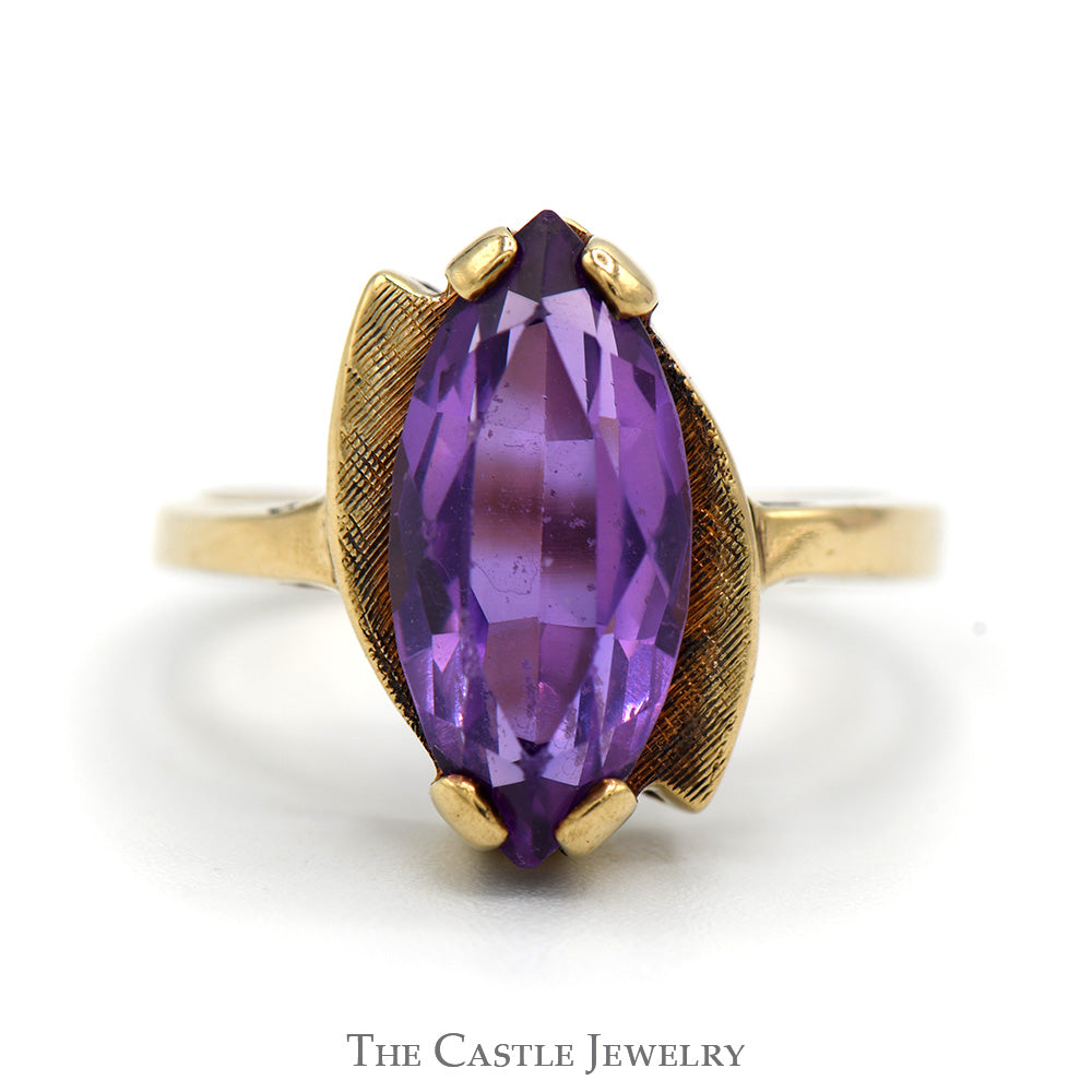 Marquise Cut Amethyst Ring with Brushed Bypass Design in 10k Yellow Gold