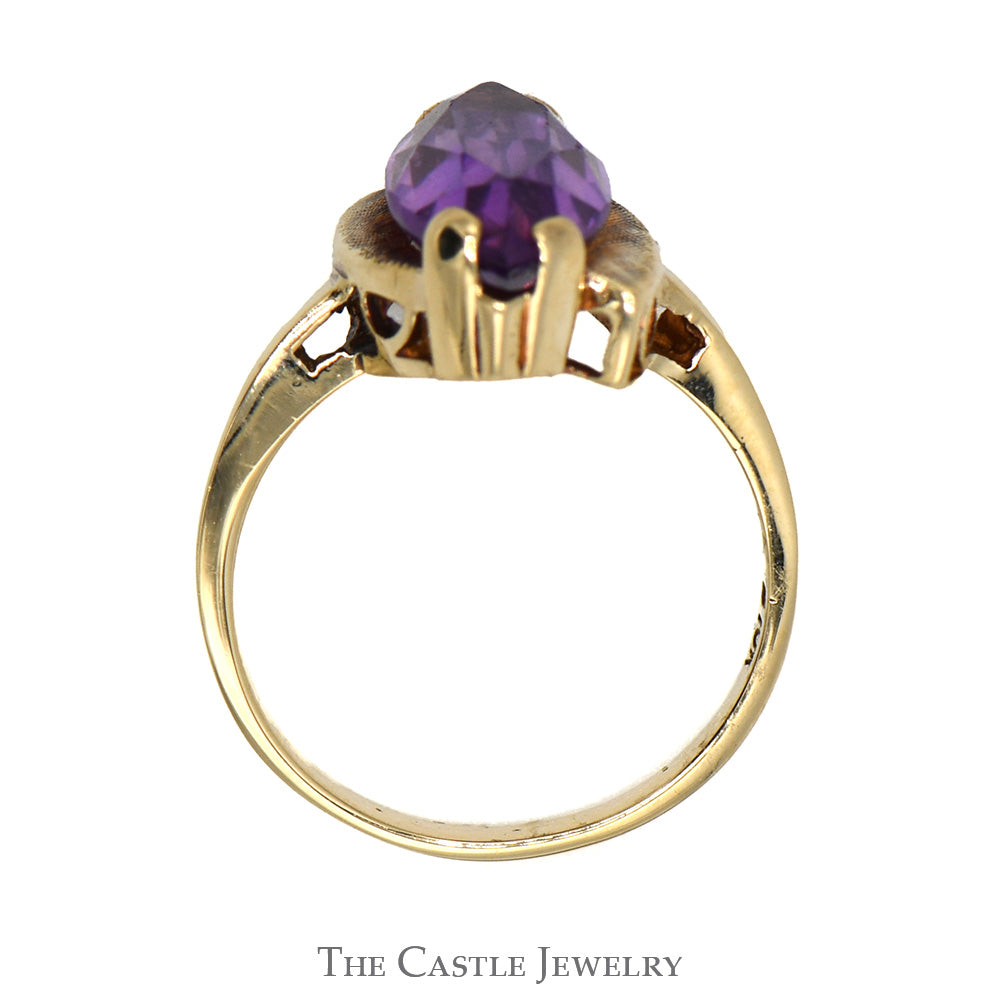 Marquise Cut Amethyst Ring with Brushed Bypass Design in 10k Yellow Gold