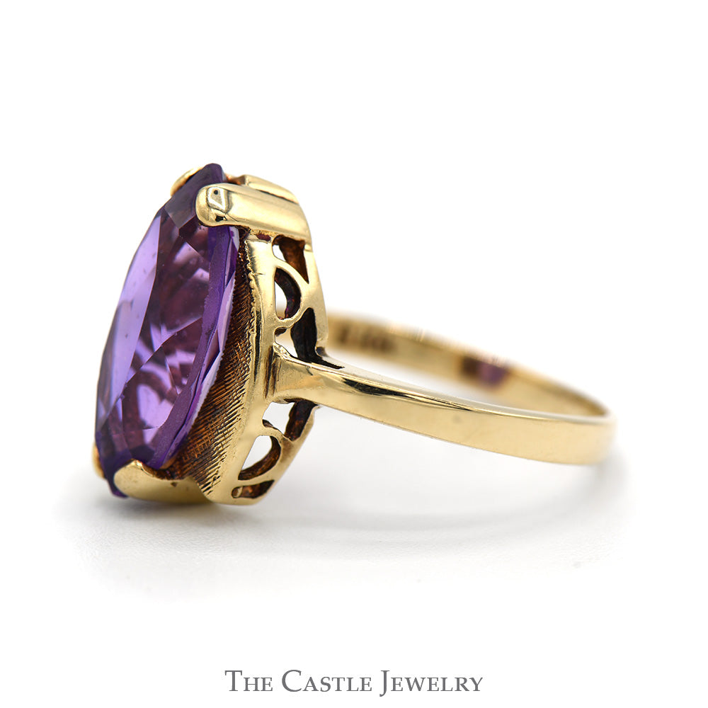 Marquise Cut Amethyst Ring with Brushed Bypass Design in 10k Yellow Gold