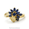 Marquise Sapphire & Round Diamond Flower Cluster Vintage Style Ring in 18k Yellow Gold - Thumbnail 1