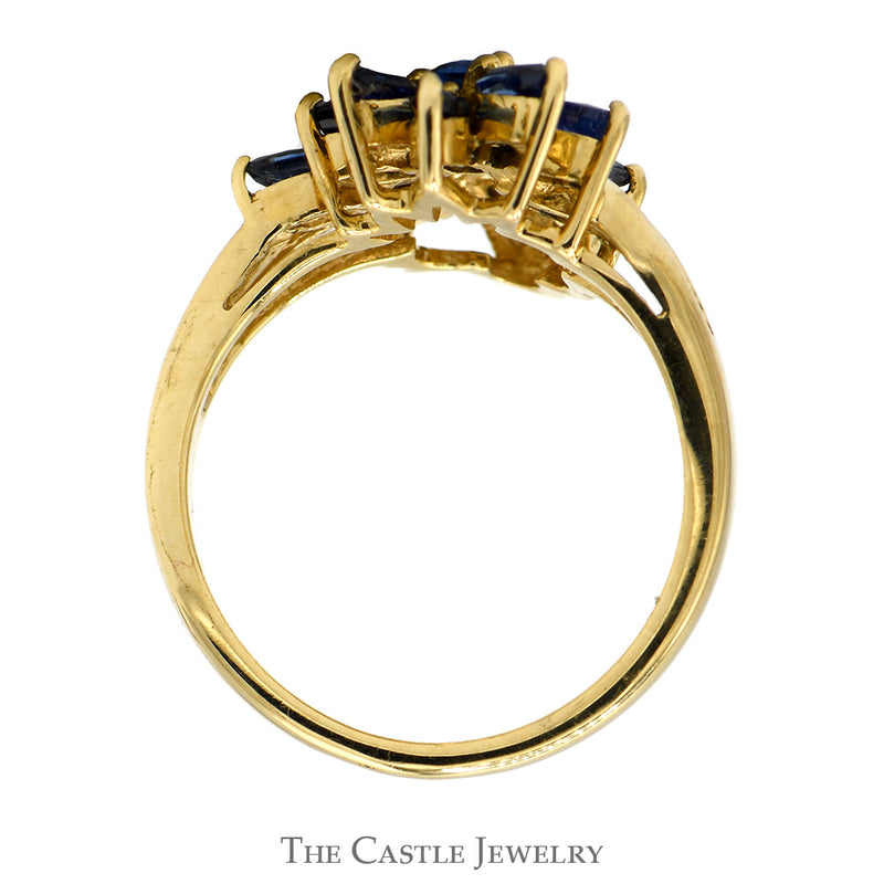 Marquise Sapphire & Round Diamond Flower Cluster Vintage Style Ring in 18k Yellow Gold