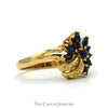 Marquise Sapphire & Round Diamond Flower Cluster Vintage Style Ring in 18k Yellow Gold - Thumbnail 3