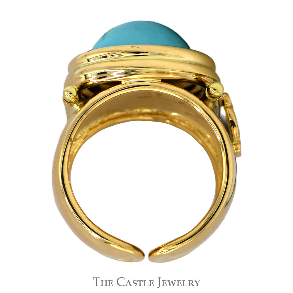 Round Turquoise Cuff Ring in 18k Yellow Gold