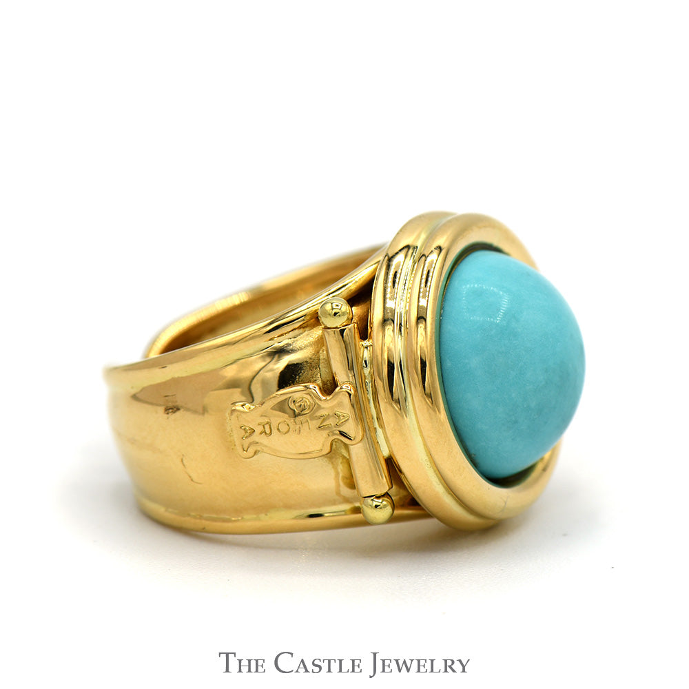 Round Turquoise Cuff Ring in 18k Yellow Gold