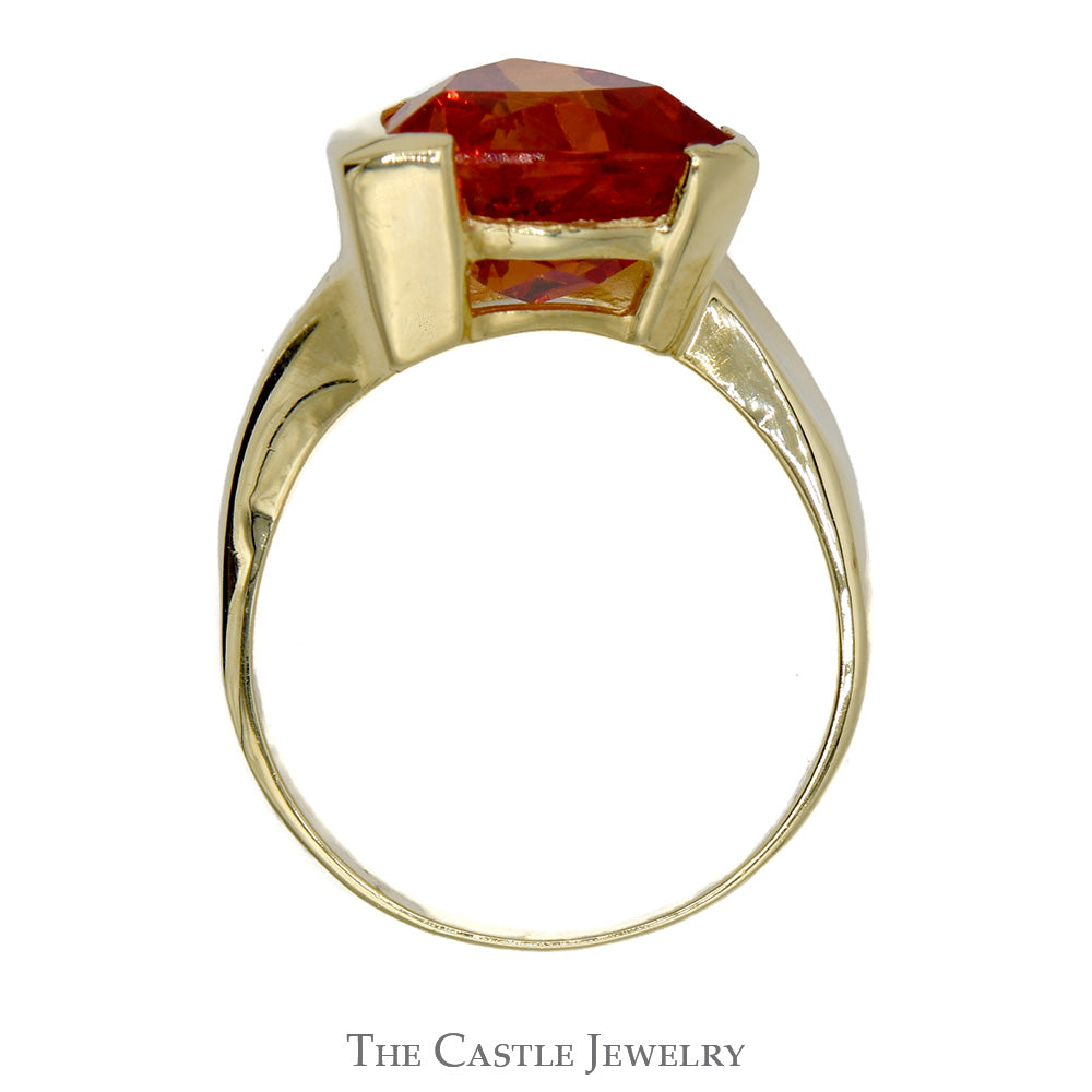 Trillion Cut Fire Opal Solitaire Ring in Polished Tapered 10k Yellow Gold Band