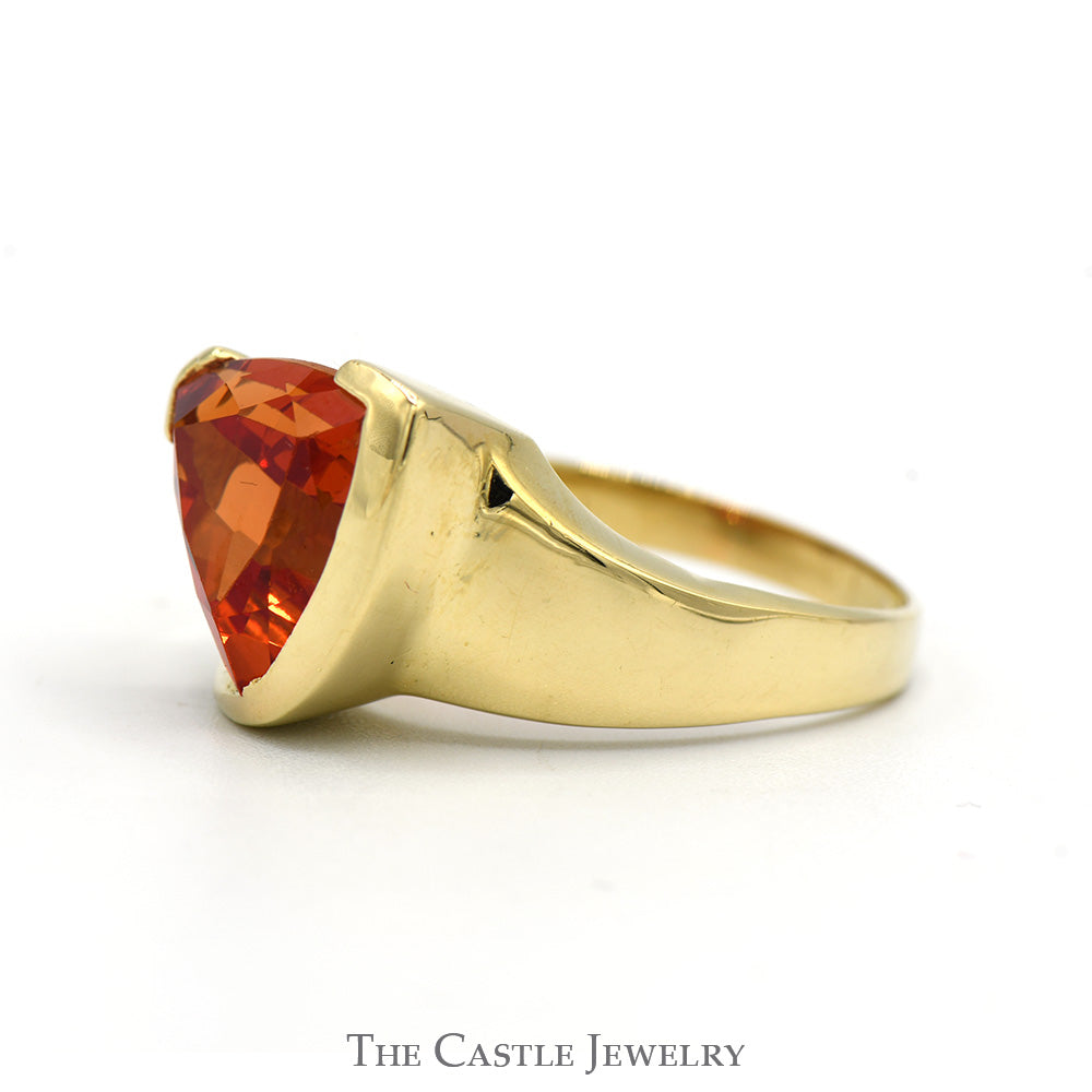 Trillion Cut Fire Opal Solitaire Ring in Polished Tapered 10k Yellow Gold Band