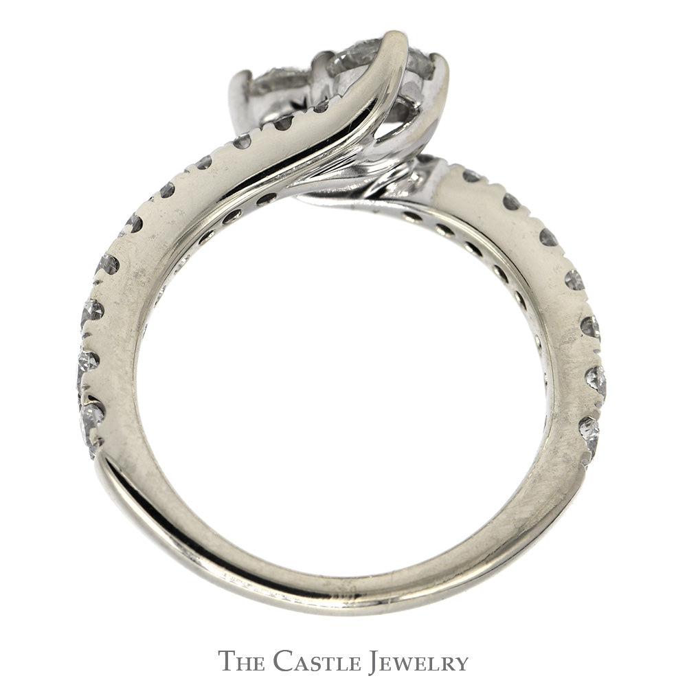 Ever Us Double Diamond Engagement Ring with Diamond Accented Bypass Sides in 14k White Gold