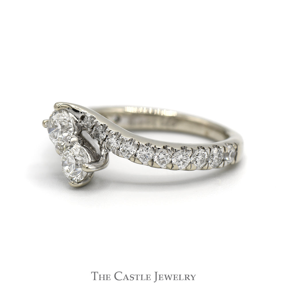 Ever Us Double Diamond Engagement Ring with Diamond Accented Bypass Sides in 14k White Gold