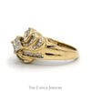 Princess Cut Invisiset Diamond Cluster Ring with Round and Baguette Accents in 10k Yellow Gold Swirled Design - Thumbnail 3