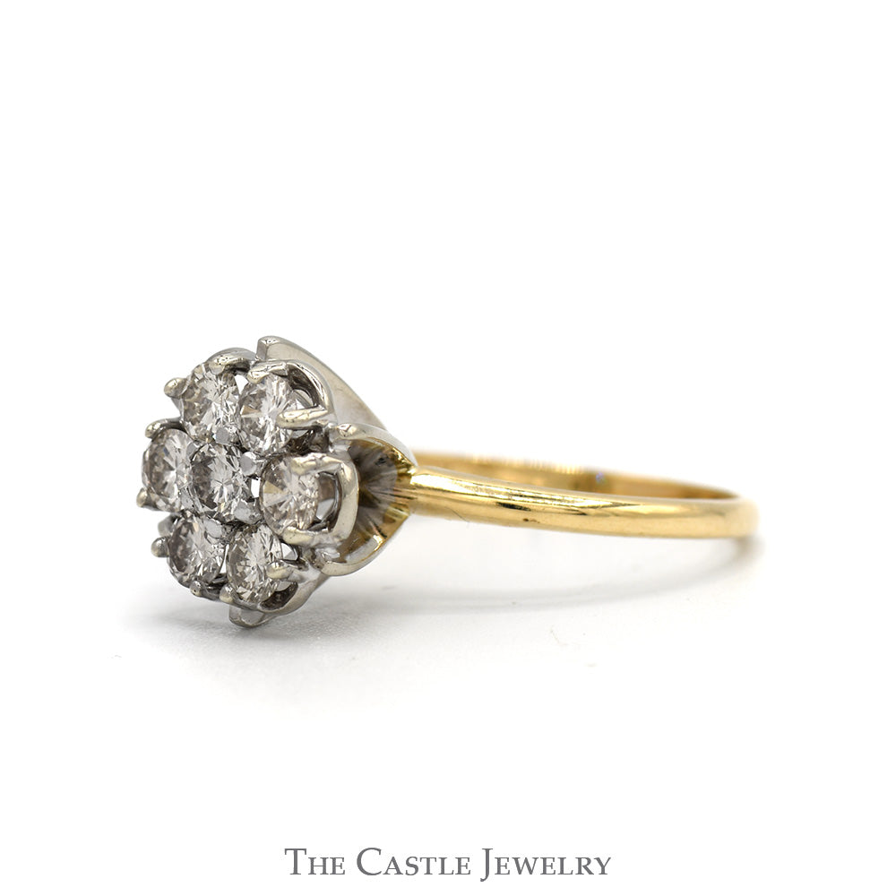 .85cttw Round 7 Diamond Cluster Ring in 10k Yellow Gold