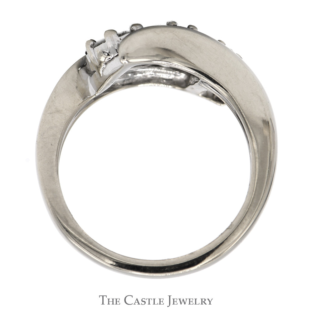 Triple Diamond Flower Cluster Ring with Bypass Design in 14k White Gold