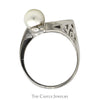 Curved Open Freeform Pearl Ring with Diamond Accents in 14k White Gold - Thumbnail 2