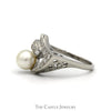 Curved Open Freeform Pearl Ring with Diamond Accents in 14k White Gold - Thumbnail 3