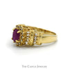 Oval Ruby Ring with Diamond Halo and Baguette Cut Accented Sides in 14k Yellow Gold - Thumbnail 3