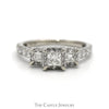 1cttw Three Stone Princess Cut Diamond Engagement Ring with Round Diamond Accents in 10k White Gold - Thumbnail 1