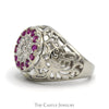 Ruby & Diamond Kentucky Cluster Ring with Open Filigree Sides in 10k White Gold - Thumbnail 3