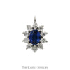 Oval Sapphire Pendant with .60cttw Diamond Halo in Platinum - Thumbnail 1