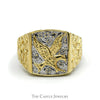 Men's Two Tone Eagle Signet Ring with Illusion Set Diamond Accents and Nugget Sides in 10k Yellow Gold - Thumbnail 1