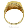 Men's Two Tone Eagle Signet Ring with Illusion Set Diamond Accents and Nugget Sides in 10k Yellow Gold - Thumbnail 2