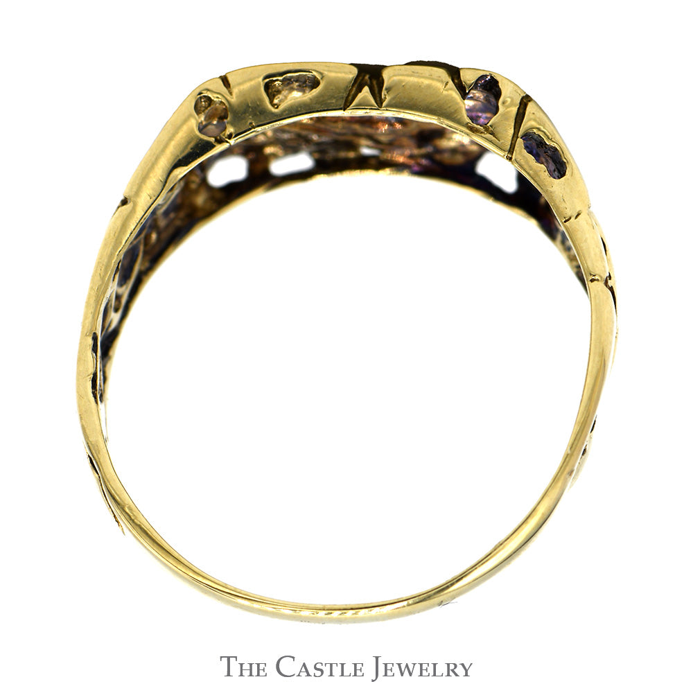 Nugget Designed Ring with Illusion Set Diamond Accents in 10k Yellow Gold