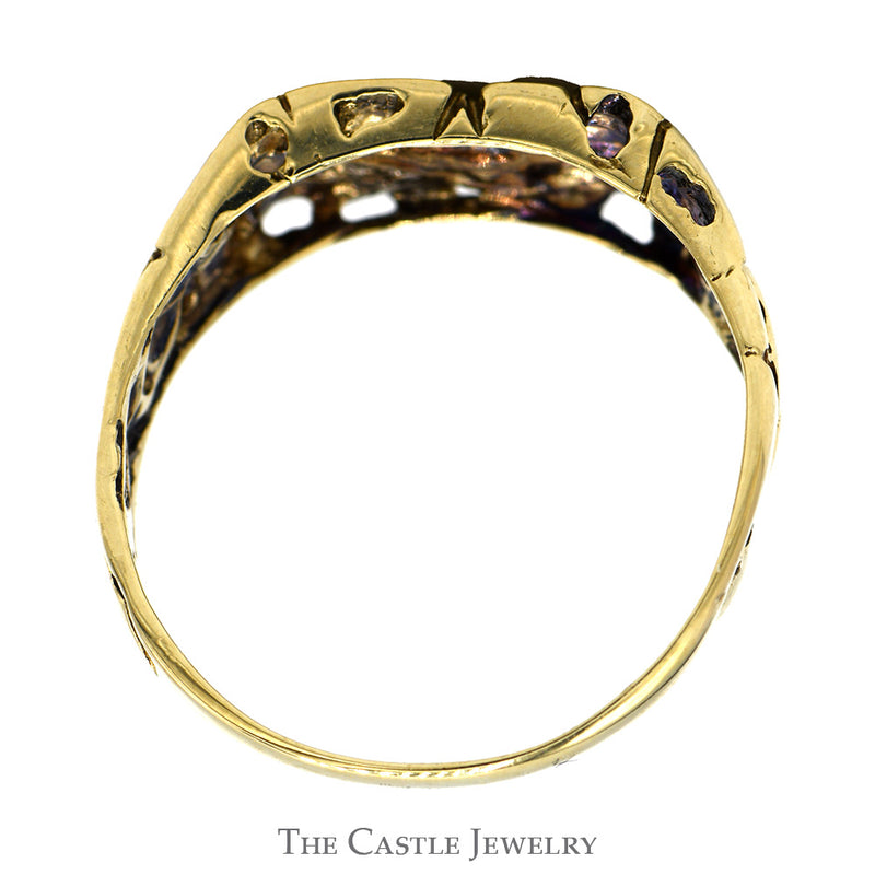 Nugget Designed Ring with Illusion Set Diamond Accents in 10k Yellow Gold