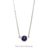 18.5 Inch Half Bezel Set Round Amethyst Necklace in 14k White Gold Snake Chain - Thumbnail 2