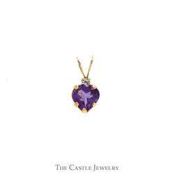 Heart Cut Amethyst Solitaire Pendant with Cubic Zirconia Accent in 10k Yellow Gold Split Bail