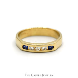 Channel Set Sapphire & Diamond Wedding Band in 14k Yellow Gold