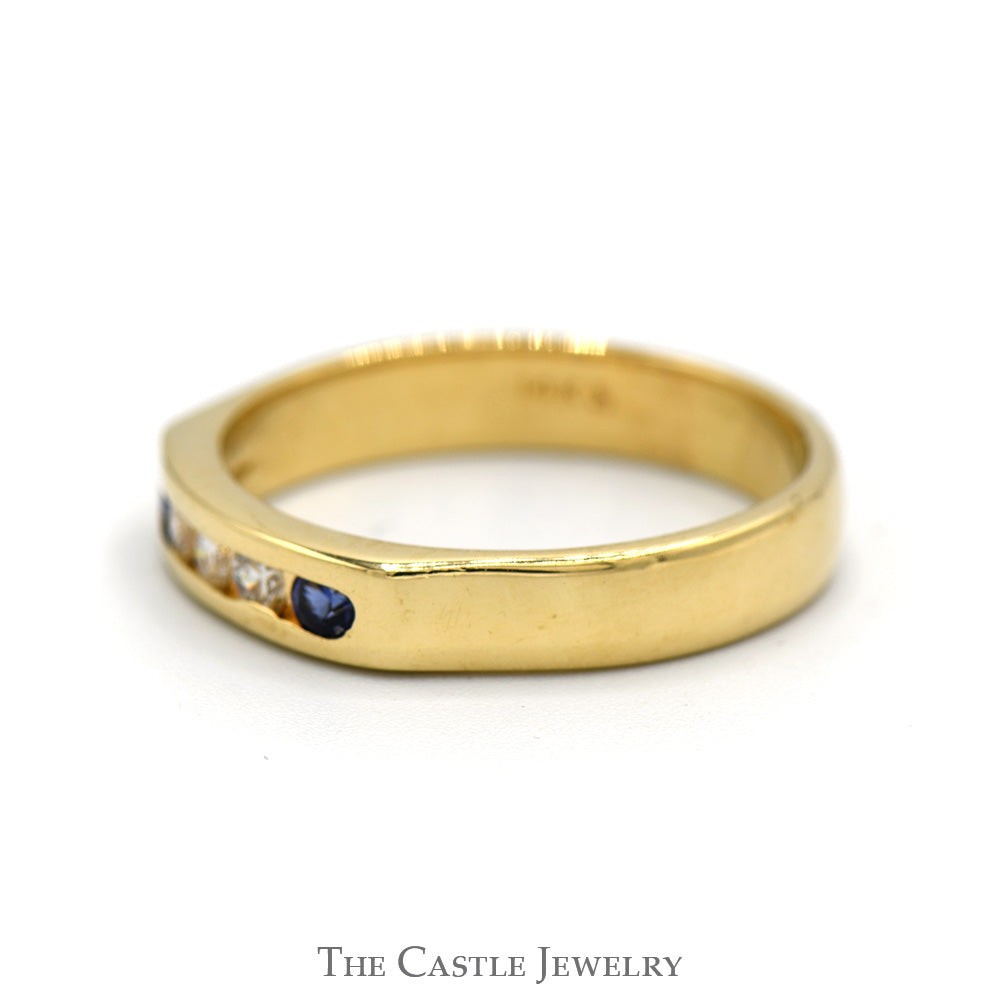 Channel Set Sapphire & Diamond Wedding Band in 14k Yellow Gold